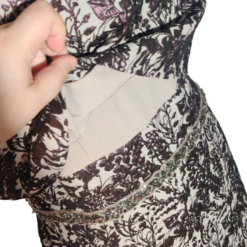 Badgley Mischka Size 14 Purple Floral Leaf Print Cocktail Midi Dress - Picture 4 of 7